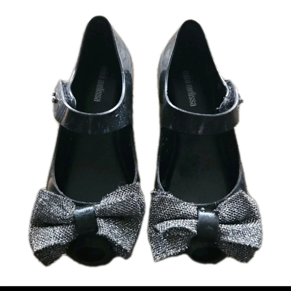 Mini Melissa Kids Black Ultragirl Sweet X Mary Jane Jelly Flats Bow Shoes 11